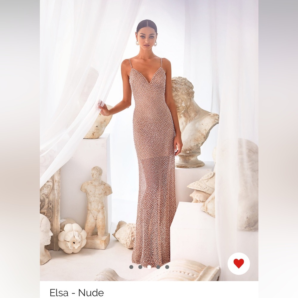 SOLD - Alamour the Label Elsa Dress rose gold with pearl beads, XS w/tailor slip